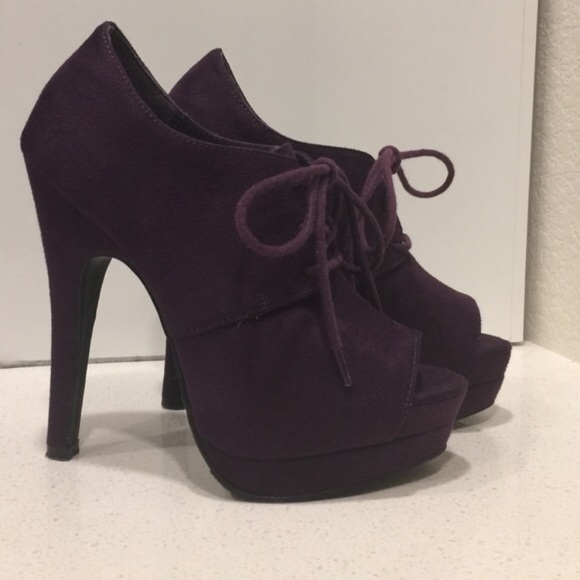 Peep toe Platform purple heels - Picture 4 of 6
